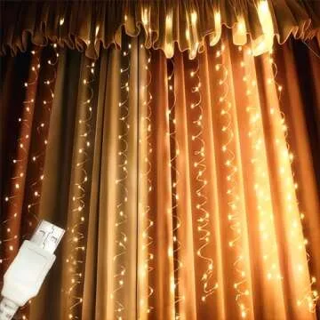 Honche 300Led Cuttable Curtain String Lights 10x10ft with Remote Window Lights for Bedroom Wedding Party Festive Season Propose Marriage (Warm White)