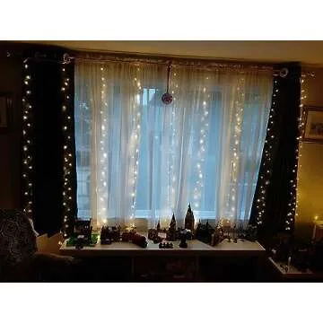 Honche 300Led Cuttable Curtain String Lights 10x10ft with Remote Window Lights for Bedroom Wedding Party Festive Season Propose Marriage (Warm White)