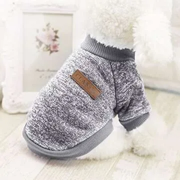 Idepet Pet Dog Classic Sweater Sweatshirt, Soft Fleece Coat for Small,Medium Dog,Warm Pet Dog Cat Clothes,Soft Puppy Customes 2 Color (S, Grey)