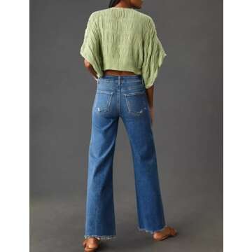 PHISOCKAT Women's High Waisted Stretchy Wide Leg Jeans