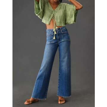 PHISOCKAT Women's High Waisted Stretchy Wide Leg Jeans