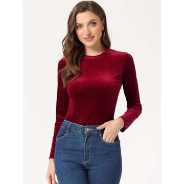 Allegra K Women's Casual Velvet Top - Elegant Round Neck Blouse