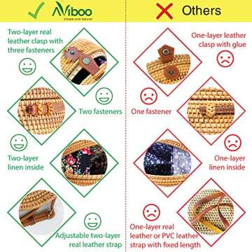 Aviboo Handwoven Round Rattan Straw Crossbody Bags for Women 8” with Adjustable Two-Layer Genuine ...