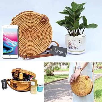 Aviboo Handwoven Round Rattan Straw Crossbody Bags for Women 8” with Adjustable Two-Layer Genuine Leather Strap with Bonus - Rattan Bracelet