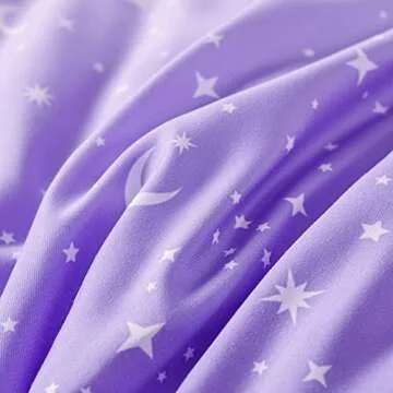 URBONUR Twin Comforter Set for Girls 6Pcs Gradient Purple Orange Blue Moon Star Printed Bed in a Bag Soft Breathable Bedding Set for All Season (Star, Twin Size)