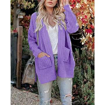 Womens Plus Size Chunky Long Cardigans Knitted Side Split Tie Winter Coats Outerwear with Pockets Purple