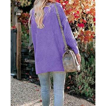 Womens Plus Size Chunky Long Cardigans Knitted Side Split Tie Winter Coats Outerwear with Pockets Purple