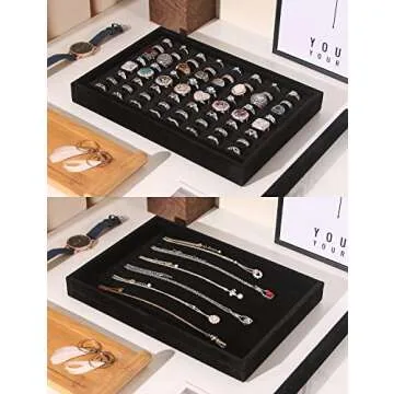 Justsoso 4Pcs Jewelry Trays Organizer with Lid, Stackable Display Storage Box for Rings Earrings Necklaces Bracelets, Jewellery Organizer Case for Selling Show Home Desk (Black Velvet)