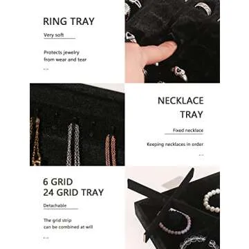 Justsoso 4Pcs Jewelry Trays Organizer with Lid, Stackable Display Storage Box for Rings Earrings Necklaces Bracelets, Jewellery Organizer Case for Selling Show Home Desk (Black Velvet)