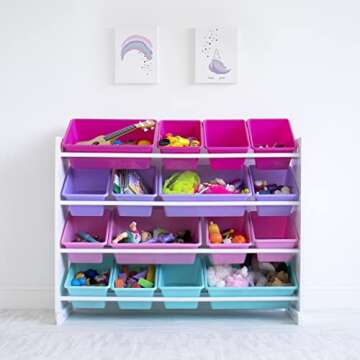 Humble Crew, White/Blue/Pink/Purple Extra-Large Toy Organizer, 16 Storage Bins
