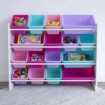 Humble Crew, White/Blue/Pink/Purple Extra-Large Toy Organizer, 16 Storage Bins