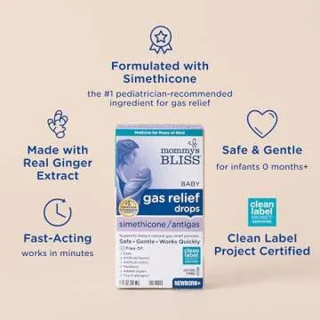 Mommy's Bliss Gas Relief Drops Bottle, Simethicone Drops for Infants, Relieves Stomach Discomfort, Safe & Gentle, Ginger Flavor, 1 Fl Oz (Pack of 1)