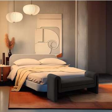 Meridian Furniture 149Black Stylus Collection Modern | Contemporary Boucle Fabric Upholstered Bench ...