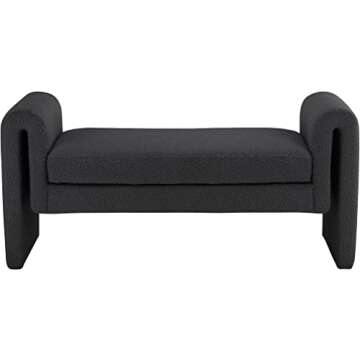 Meridian Furniture 149Black Stylus Collection Modern | Contemporary Boucle Fabric Upholstered Bench with Rich Black Boucle Fabric and Curved Arms, 51" W x 17" D x 24.5" H, Black
