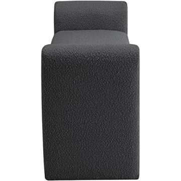 Meridian Furniture 149Black Stylus Collection Modern | Contemporary Boucle Fabric Upholstered Bench with Rich Black Boucle Fabric and Curved Arms, 51" W x 17" D x 24.5" H, Black