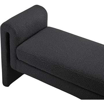 Meridian Furniture 149Black Stylus Collection Modern | Contemporary Boucle Fabric Upholstered Bench with Rich Black Boucle Fabric and Curved Arms, 51" W x 17" D x 24.5" H, Black