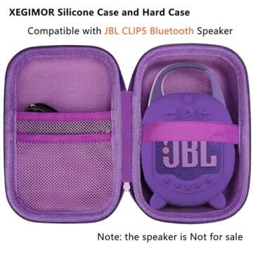XEGIMOR Silicone Cover and Hard Carrying Case for JBL Clip 5 Portable Bluetooth Speaker, Protective ...