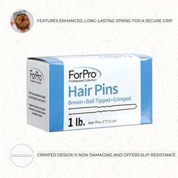 ForPro Professional Collection Hair Pins (320-Count Approx), Brown, 3" L, Ball-Tipped, Crimped, Non-Damaging, 1 Lb.