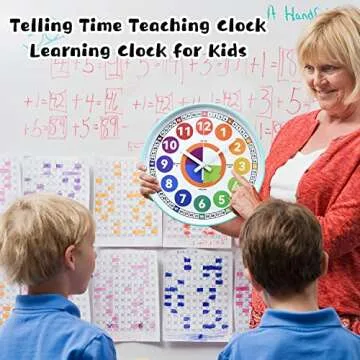 Learning Clock for kids, Glow in The Dark Wall Clock for Bedroom, 12 Inch Silent Night Light Kids Wall Clock, Colorful Illuminated Telling Time Teaching Clock,Kids Room Decor (Illuminated Ice Blue)