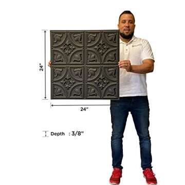 From Plain To Beautiful In Hours 148 Tiny Tulips PVC 2' x 2' Glue-up Ceiling Tile, Pack of 1, Black