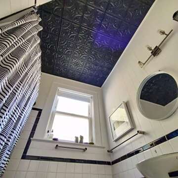 From Plain To Beautiful In Hours 148 Tiny Tulips PVC 2' x 2' Glue-up Ceiling Tile, Pack of 1, Black