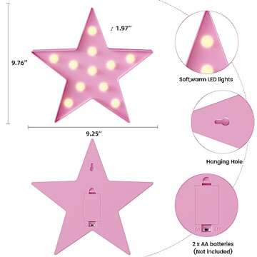 Ganrami Pink Star Night Light for Kids, Battery Powered Birthday Party Decorations, Kids Room Decor ...
