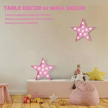 Ganrami Pink Star Night Light for Kids, Battery Powered Birthday Party Decorations, Kids Room Decor for Bedrooms, Baby Night Light, Toddler Room Decor, Pink Room Decor, Pink Wall Decor for Bedroom