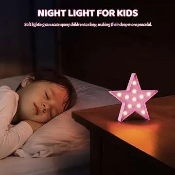 Ganrami Pink Star Night Light for Kids, Battery Powered Birthday Party Decorations, Kids Room Decor for Bedrooms, Baby Night Light, Toddler Room Decor, Pink Room Decor, Pink Wall Decor for Bedroom