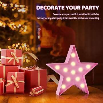 Ganrami Pink Star Night Light for Kids, Battery Powered Birthday Party Decorations, Kids Room Decor for Bedrooms, Baby Night Light, Toddler Room Decor, Pink Room Decor, Pink Wall Decor for Bedroom