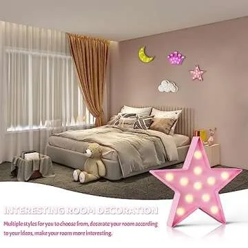 Ganrami Pink Star Night Light for Kids, Battery Powered Birthday Party Decorations, Kids Room Decor for Bedrooms, Baby Night Light, Toddler Room Decor, Pink Room Decor, Pink Wall Decor for Bedroom