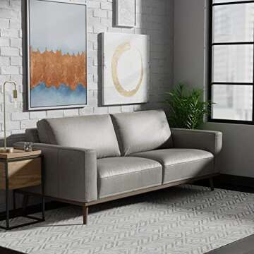 Amazon Brand – Rivet Modern Leather Sofa Couch with Wood Base, 84"W, Grey