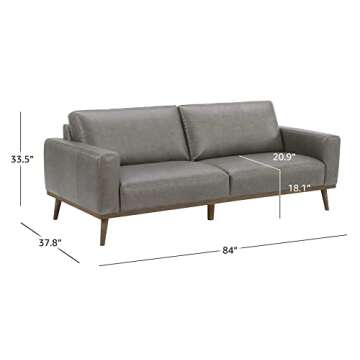 Amazon Brand – Rivet Modern Leather Sofa Couch with Wood Base, 84"W, Grey