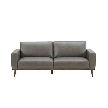 Amazon Brand – Rivet Modern Leather Sofa Couch with Wood Base, 84"W, Grey