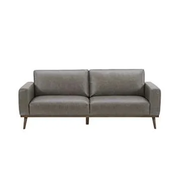 Amazon Brand – Rivet Modern Leather Sofa Couch with Wood Base, 84"W, Grey
