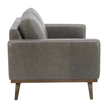Amazon Brand – Rivet Modern Leather Sofa Couch with Wood Base, 84"W, Grey