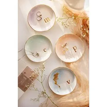 COLLECTIVE HOME - Ceramic Jewelry Tray, Decorative Trinket Dish for Rings Earrings Necklaces Bracelet Watch Keys, Birthday Mother's Day Christmas Gift for Women, 4.75", Colored Surface (P)