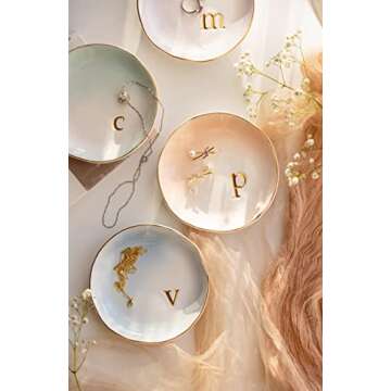 COLLECTIVE HOME - Ceramic Jewelry Tray, Decorative Trinket Dish for Rings Earrings Necklaces Bracelet Watch Keys, Birthday Mother's Day Christmas Gift for Women, 4.75", Colored Surface (P)