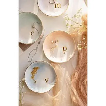 COLLECTIVE HOME - Ceramic Jewelry Tray, Decorative Trinket Dish for Rings Earrings Necklaces Bracelet Watch Keys, Birthday Mother's Day Christmas Gift for Women, 4.75", Colored Surface (P)