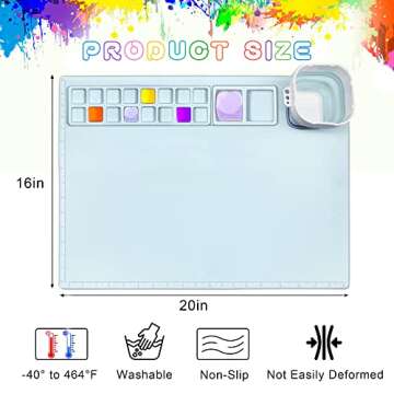 Silicone Painting Mat, Silicone Craft Mat with Cup 20"X17" Silicone Art Mat with 16 Color Dividers, ...