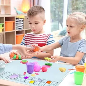 Silicone Painting Mat, Silicone Craft Mat with Cup 20"X17" Silicone Art Mat with 16 Color Dividers, Beautiful Gift Box, Artist for Kids Painting DIY Creations (Blue)