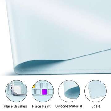 Silicone Painting Mat, Silicone Craft Mat with Cup 20"X17" Silicone Art Mat with 16 Color Dividers, Beautiful Gift Box, Artist for Kids Painting DIY Creations (Blue)