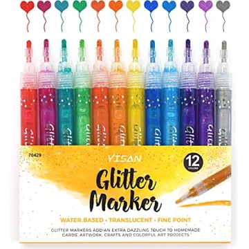 YISAN Glitter Markers Set of 12 Vivid Colors for Crafts