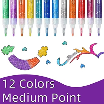 YISAN Glitter Markers Set of 12 Vivid Colors for Crafts