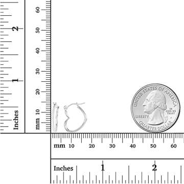 14K White Gold Solid Sideways Heart Shaped Hoop Earrings For Women, 1.20x15mm