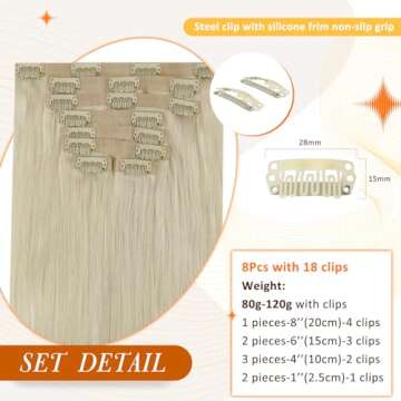 Full Shine Blonde Hair Extensions Clip in Platinum Blonde Clip in Extensions Real Human Hair Invisib...