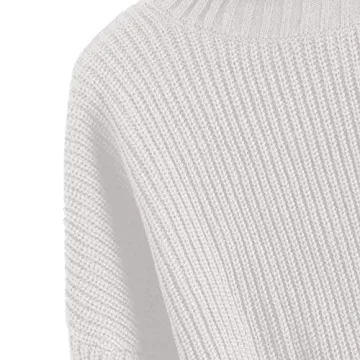 ZAFUL Women's Pullover Sweater Drop Shoulder Plain Knitted Cropped Sweater Pullover High Neckline Solid Long Sleeve Cropped Top(Large,Turtlecollar-White)