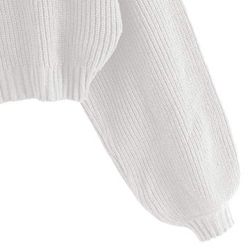 ZAFUL Women's Pullover Sweater Drop Shoulder Plain Knitted Cropped Sweater Pullover High Neckline Solid Long Sleeve Cropped Top(Large,Turtlecollar-White)