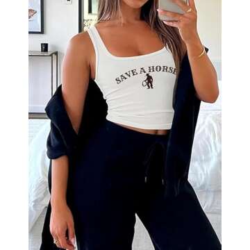 Country Concert Crop Tank Tops for Women Western Cowgirl Outfits Cami Cowboy Graphic Crop Top White