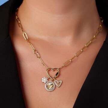 Milla 14K Gold Charm Necklace for Women, 18 inches Paperclip Chain and 2 inches Extension, with Pend...