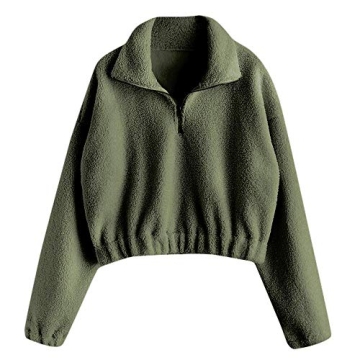 ZAFUL Women’s Cozy Long Sleeve Lapel Crop Pullover